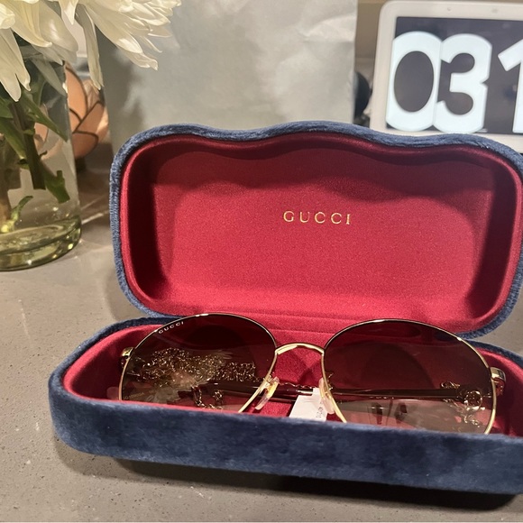 NWT Gucci round metal sunglasses with detachable chain strap - Picture 6 of 9